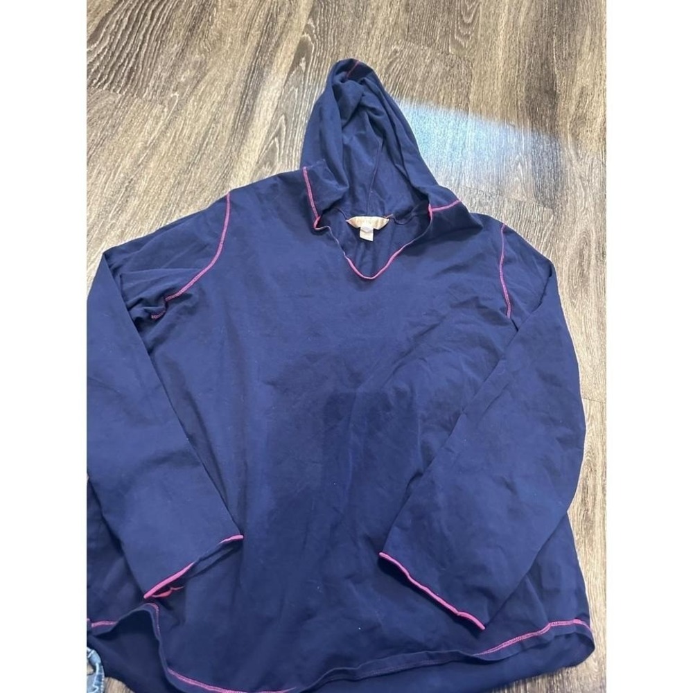 Cacique Navy Blue Pink Contrast Stitch Hoodie Sweatshirt Plus Size 18/20 V-Neck